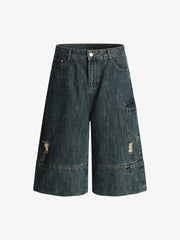 Deconstructed Multi-pocket Cargo Denim Jorts