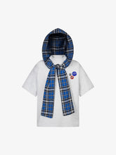 Detachable Badge Hooded Plaid Cape T-shirt