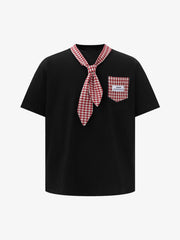 Street Plaid Tie Short Sleeve T-Shirt