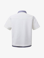 Fake Two-piece Stitching Lapel Pearl Button Shirt