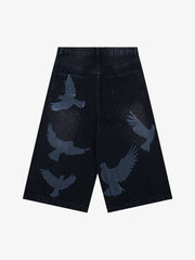 Distressed Dove-print Denim Jort