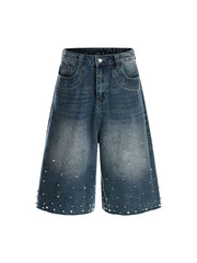Washed Studded Denim Jorts