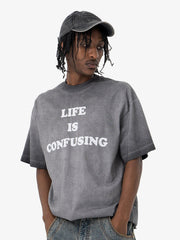 Washed Spray Color Gradient Letter Print T-shirt