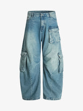 Distressed Washed Multi-Pocket Cargo Jeans