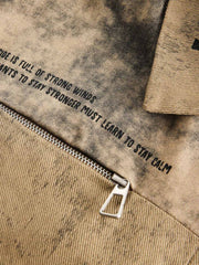 Distressed Double-layer Collar Workwear Jacket