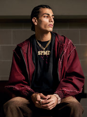 Thesupermade Washed Distressed Fur Hooded Jacket