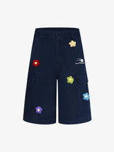 Retro Floral Embroidered Pleated Multi-Pocket Cargo Jorts