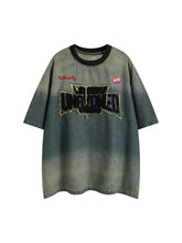 Distressed Washed Patchwork Gradient Denim T-shirt
