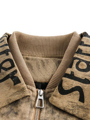 Distressed Double-layer Collar Workwear Jacket