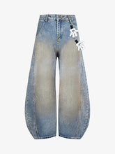 Washed Distressed Detachable Overalls Jeans