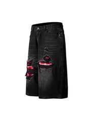 Retro Ripped Contrast Plaid Denim Shorts