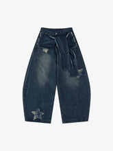 Vintage Design Lace-up Star Embroidered Scimitar Jorts