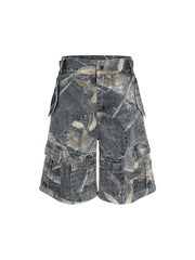 Buckle Waist Camouflage Denim Jorts