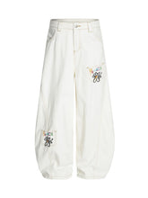 Embroidered Floral Patches Barrel Jeans