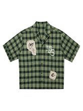 Plaid Applique Printed Short Sleeve Shirt - 2463