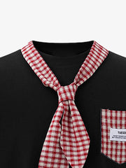 Street Plaid Tie Short Sleeve T-Shirt