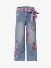 Street Ripped Plaid Bow Jeans