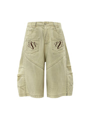 Washed Print Baggy Denim Shorts - 2375