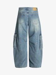 Distressed Washed Multi-Pocket Cargo Jeans