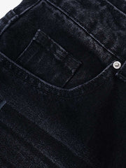 Distressed Dove-print Denim Jort