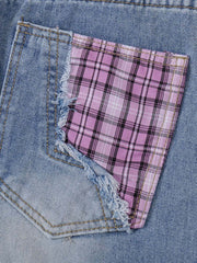Street Ripped Plaid Bow Jeans