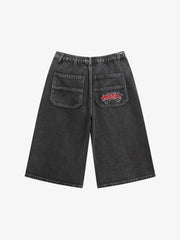 Distressed Washed Star-print Denim Jort