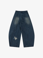 Vintage Design Lace-up Star Embroidered Scimitar Jorts