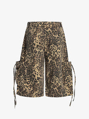 Retro Cheetah Print Pocket Drawstring Cropped Jorts