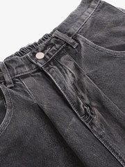 Distressed Washed Star-print Denim Jort