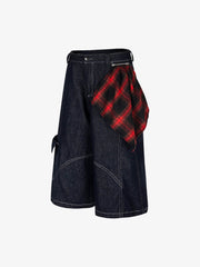 Retro Summer Plaid Stitching Jort