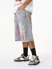 Distressed Tie-Dye Denim Jorts