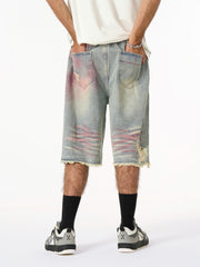 Distressed Tie-Dye Denim Jorts