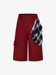 Retro Summer Plaid Stitching Jort