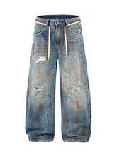 Retro Ink-Splashed Ripped Jeans