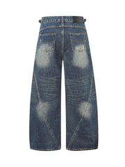 Washed Distressed Deconstructed Pleated Scimitar Jorts