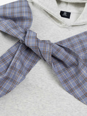 Retro Street Plaid Bow Stitching Hoodie