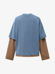 Street Color Matching Faux Two-piece Printed T-shirt - 2451