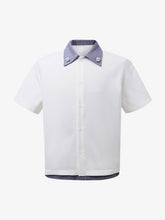 Fake Two-piece Stitching Lapel Pearl Button Shirt