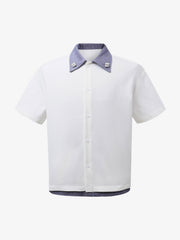 Fake Two-piece Stitching Lapel Pearl Button Shirt