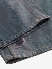 Retro High street Washed 3D Chain Printed Jeans