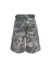 Buckle Waist Camouflage Denim Jorts