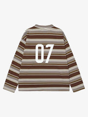 Letter Badge Number Print Striped Long Sleeve T-Shirt