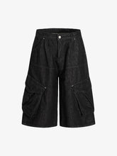 Retro Drape Baggy Straight Workwear Denim Shorts