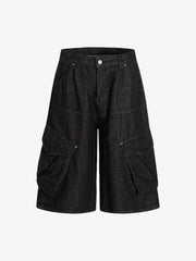 Retro Drape Baggy Straight Workwear Denim Shorts