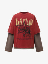 Street Color Matching Faux Two-piece Printed T-shirt - 2451