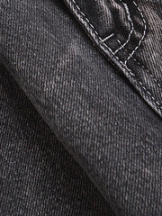 Distressed Washed Star-print Denim Jort