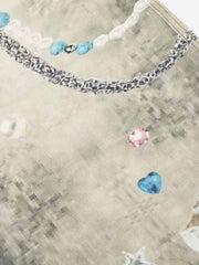 3D Printed Metal Chain Pattern Washed Denim Shorts