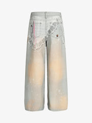 Retro 3D Fun Doll Print Washed Baggy Jeans