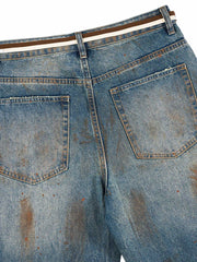 Retro Ink-Splashed Ripped Jeans