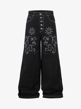 Heavy Contrast Thread Embroidered Multi-button Jeans